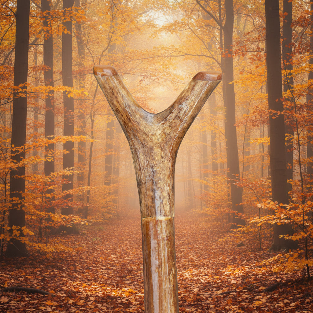 Hardwood Capped Antler Mounted On A Hazel Shaft, Thumb Stick.