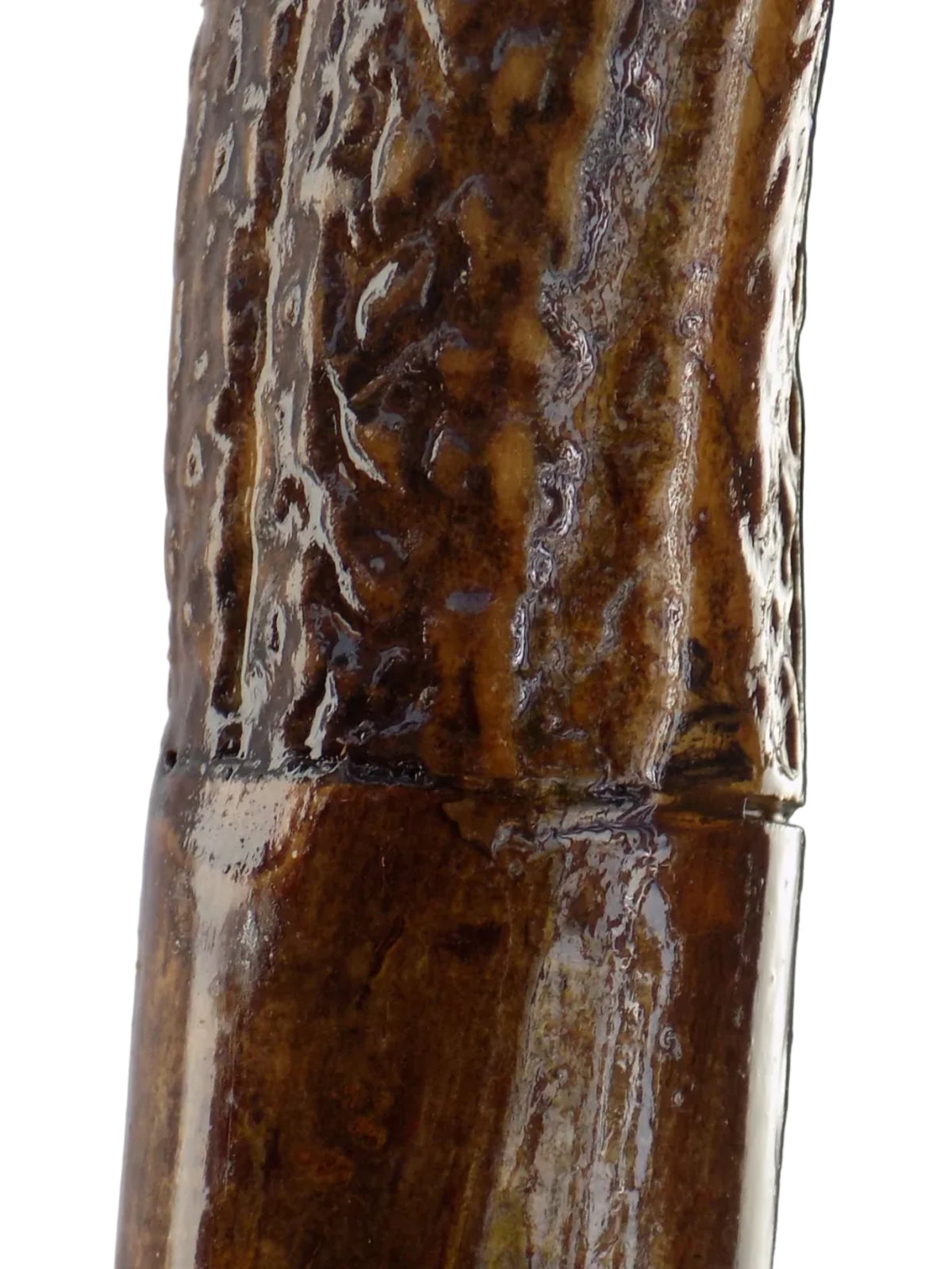 Hardwood Cap & Pointed Antler Mounted On A Hazel Shaft, Thumb Stick.