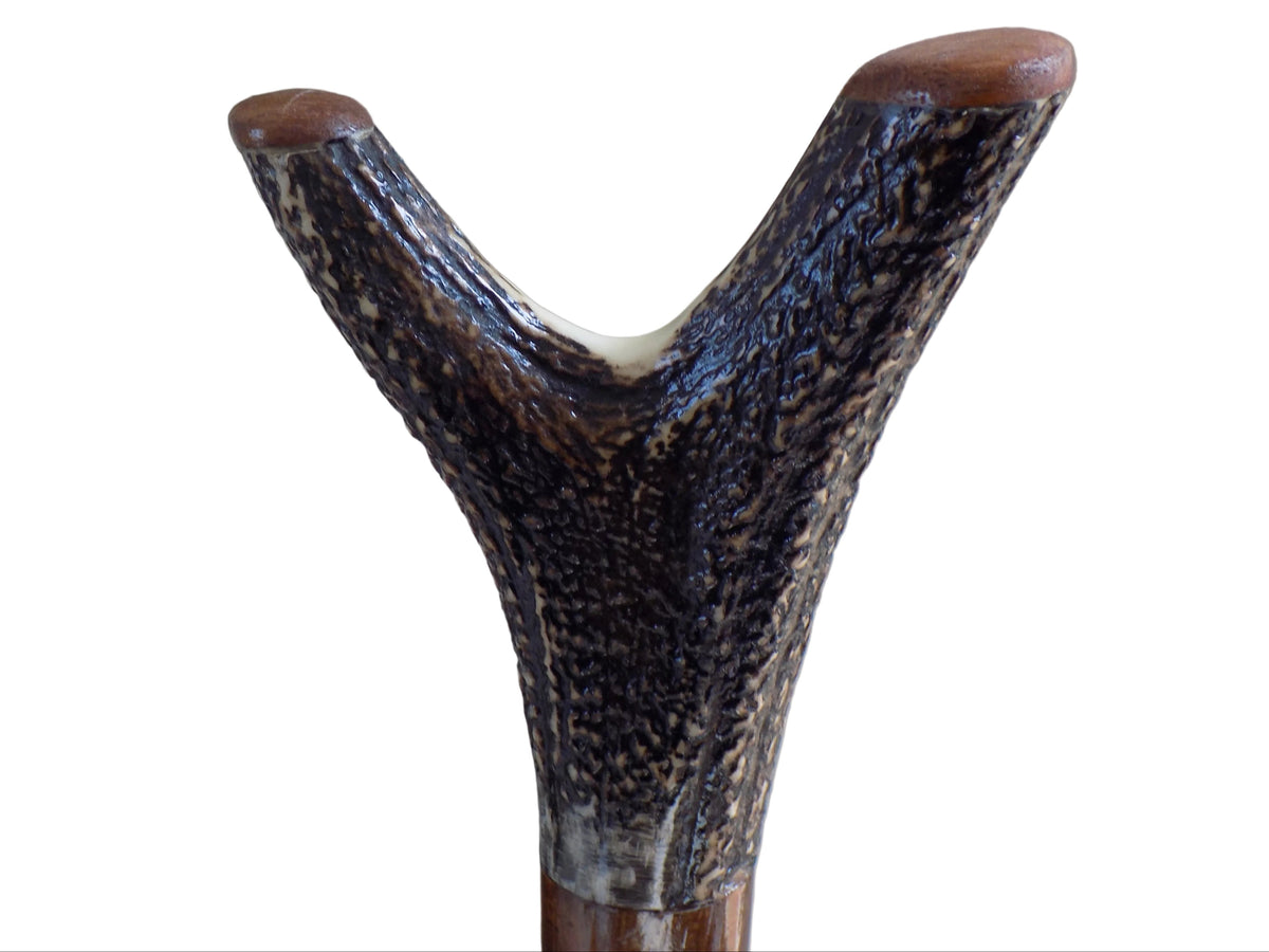 Hardwood Capped Antler Mounted On A Hazel Shaft, Thumb Stick.