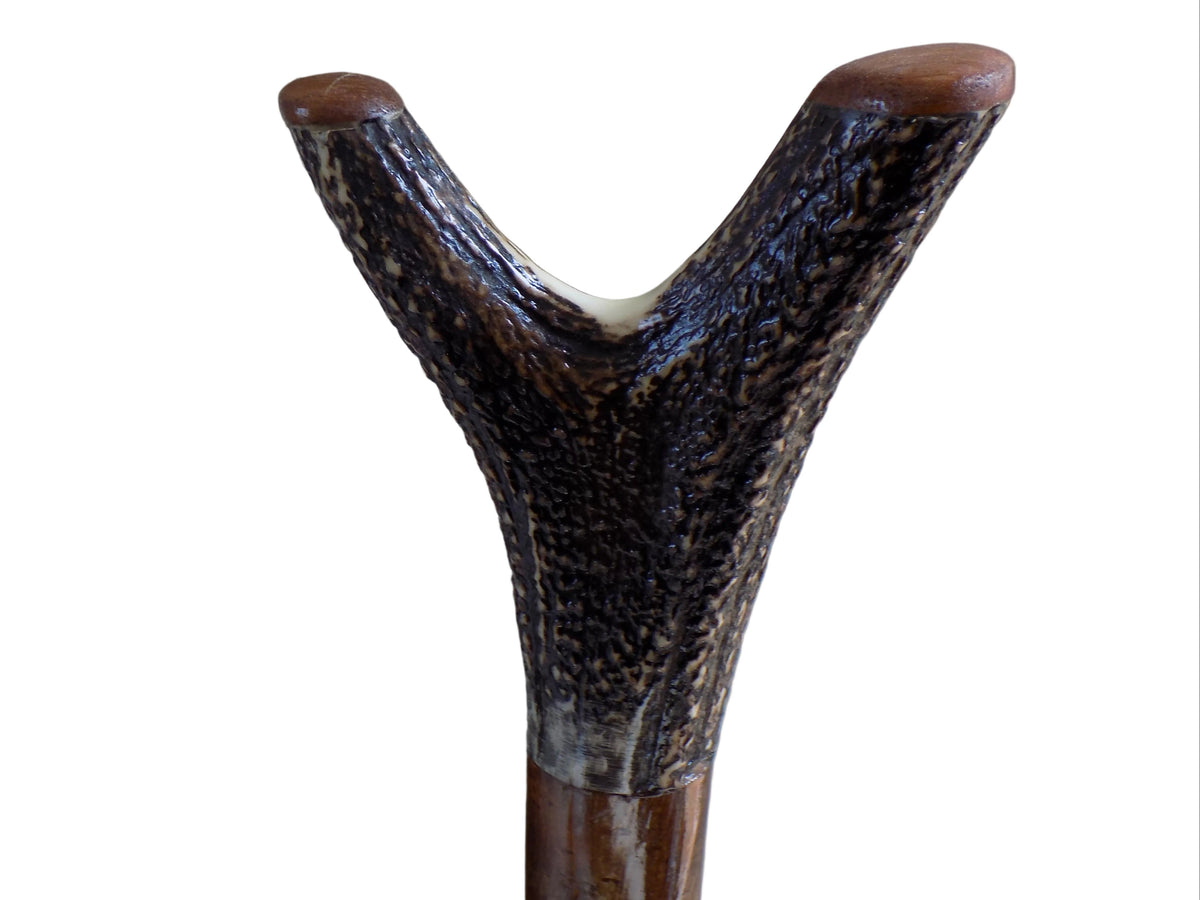 Hardwood Capped Antler Mounted On A Hazel Shaft, Thumb Stick.