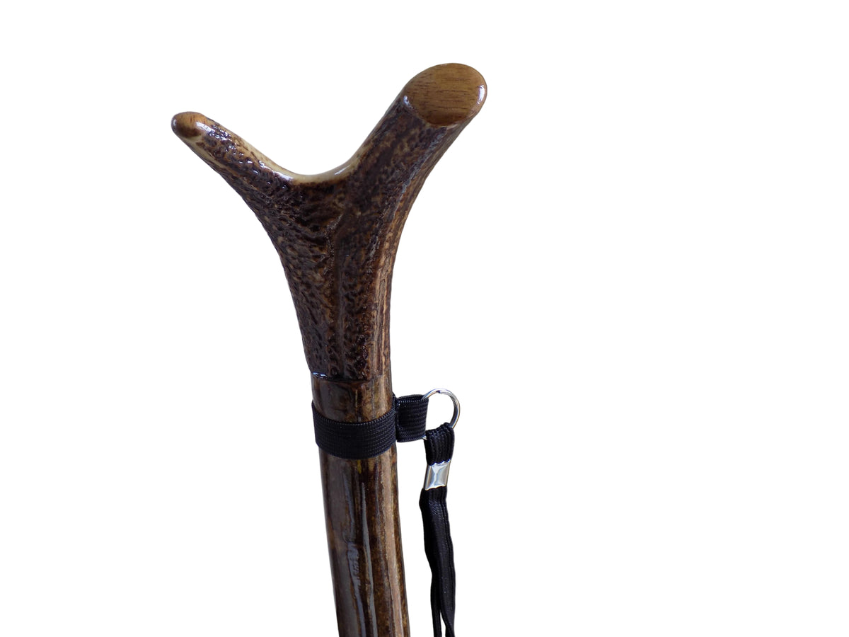 Hardwood Capped Antler Mounted On A Hazel Shaft, Thumb Stick.