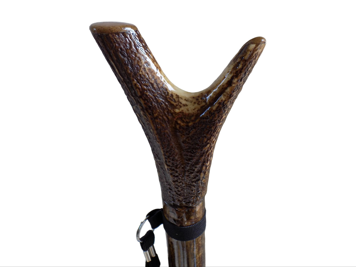 Hardwood Capped Antler Mounted On A Hazel Shaft, Thumb Stick.
