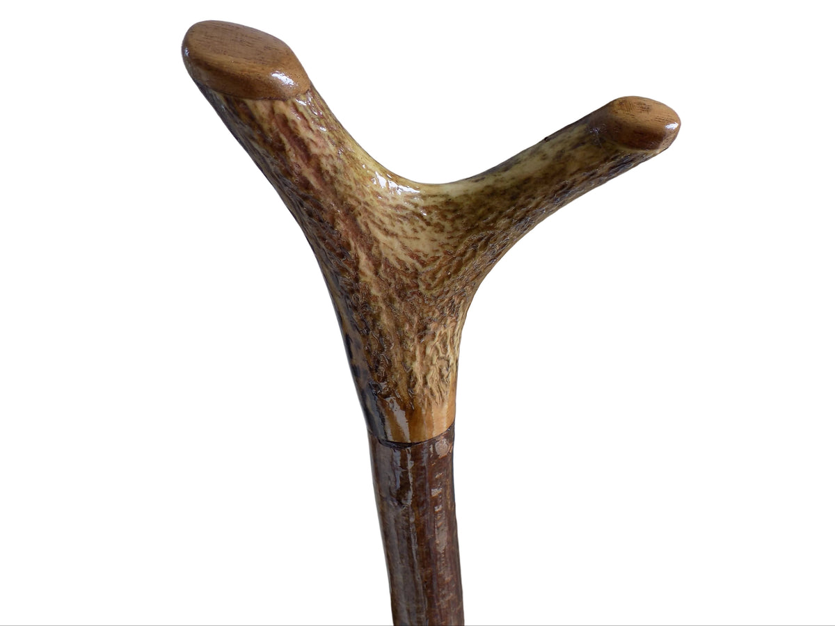 Hardwood Capped Antler Mounted On A Hazel Shaft, Thumb Stick.