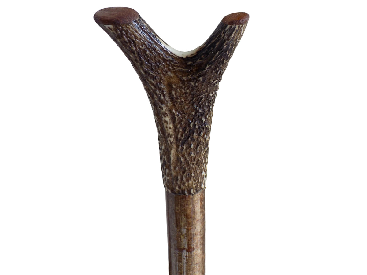 Hardwood Capped Antler Mounted On A Hazel Shaft, Thumb Stick.