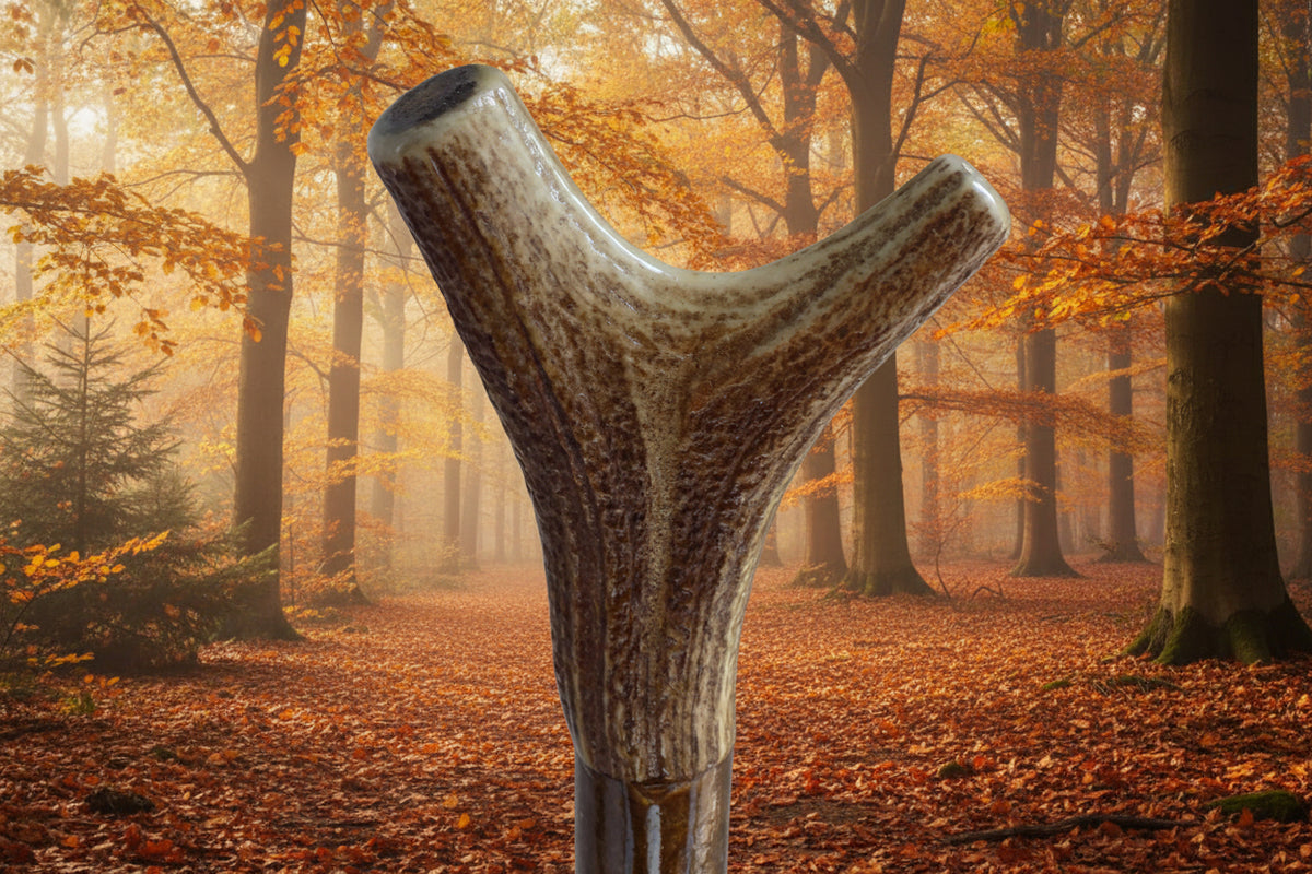 Two Pointed Antler Mounted On A Hazel Shaft, Thumb Stick.
