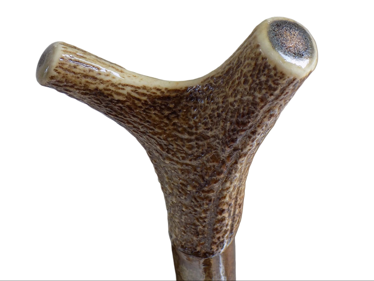 Two Pointed Antler Mounted On A Hazel Shaft, Thumb Stick.