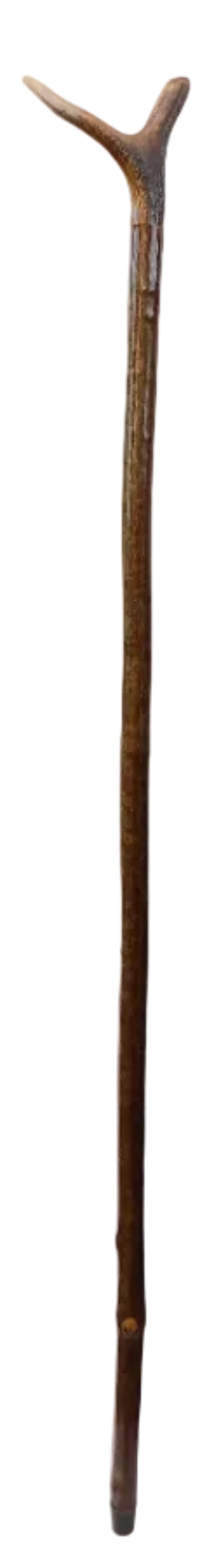 Hardwood Cap And Pointed Antler Mounted Hazel Shaft, Thumb Stick.