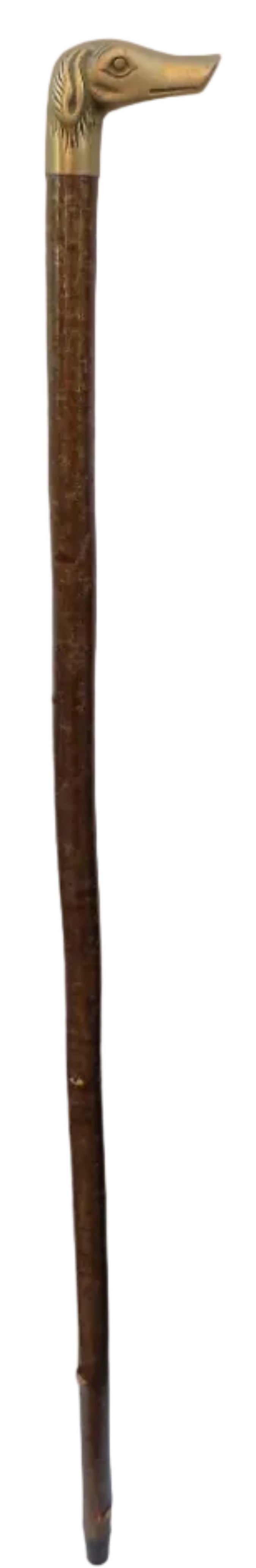 Brass Lurcher Head Mounted On A Hazel Shaft, Walking Stick.