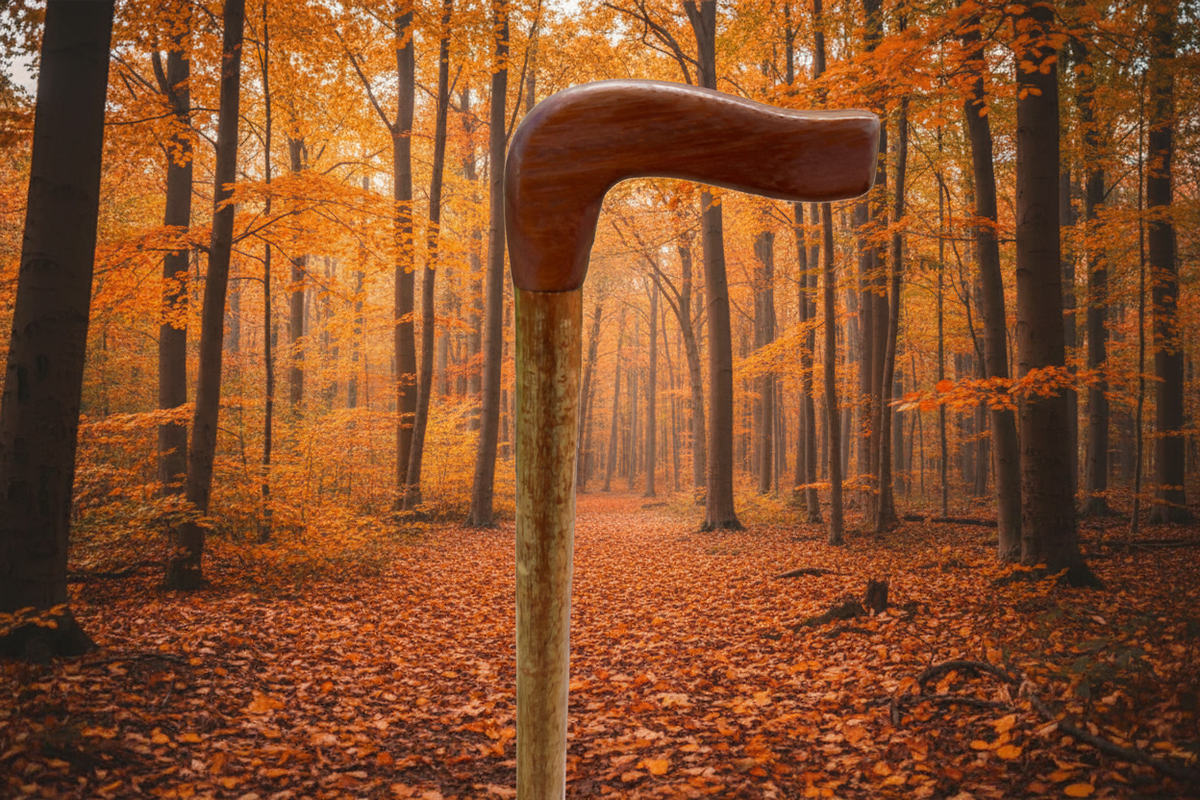Hardwood Mounted On A Hazel Shaft, Walking Stick.